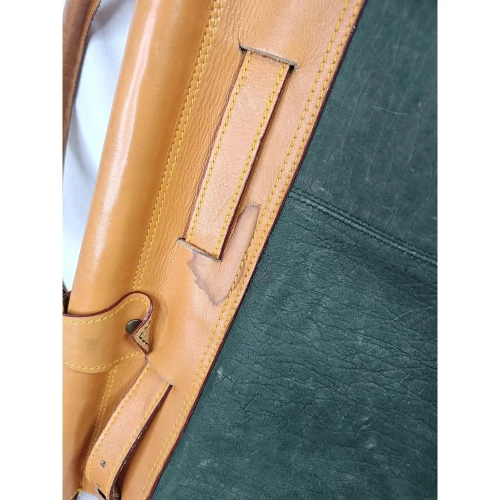 Vintage NAPOLI Finest Leather Duffel Bag Two Tone Green Tan Carry On Weekender